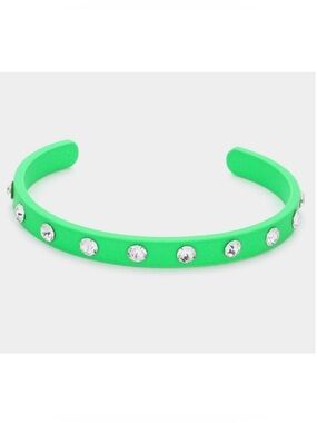 Rhinestone embellished bright green cuff bracelet
